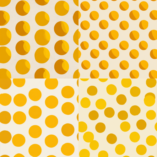 graphic design of polka dots, uniform dot size, non-overlapping, ample negative space, color scheme: vibrant sundial yellow dots on an off-white creamy background, flat illustration  --style raw  --tile