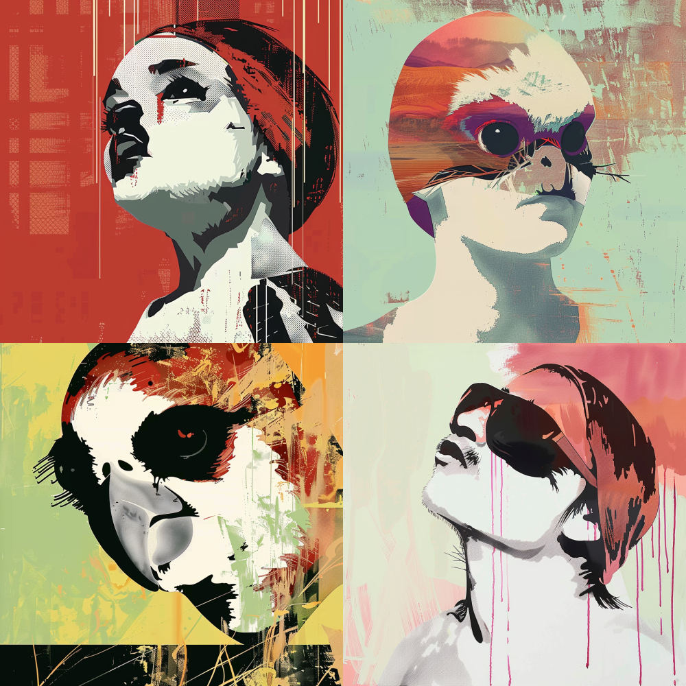 Using this image as a prototype, generate a Pop style print with three color schemes < https://oc.superx.chat/img/1758187136867.jpg > --v 6