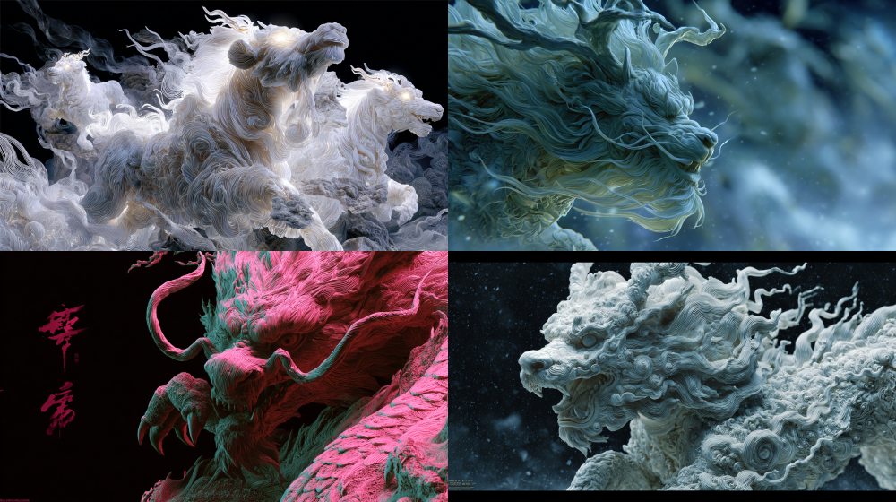 Chinese mythological creatures, Shanhaijing [Qilin], Chinese fantasy movie texture, ink wash creatures fluorescent Eastern aesthetics, mysterious and shocking warmth and philosophical thinking, panoramic lens, dynamic light and shadow blockbuster shocking feeling. , ++  →  → /3D +    --ar 16:9  --v 7