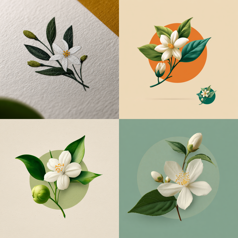 A jasmine flower and a jasmine bud make a contemporary logo