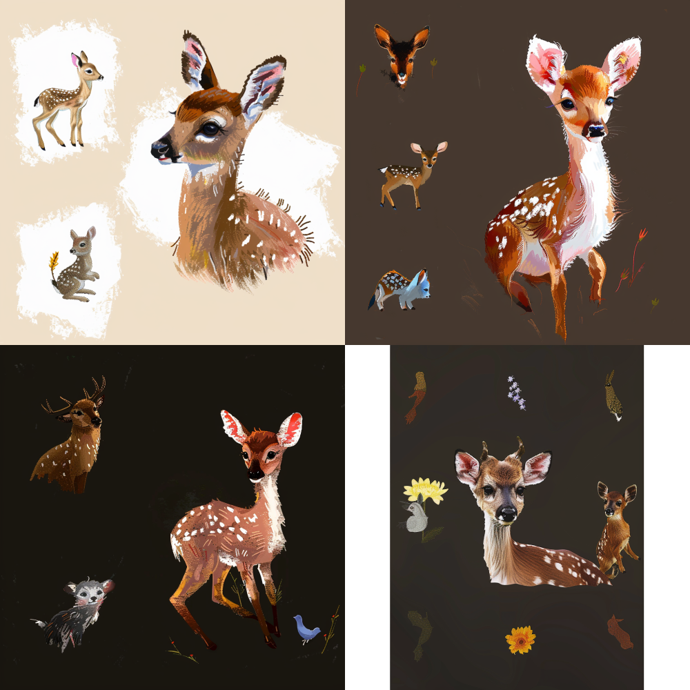Create a fawn according to the style and painting style of the reference drawing. The painting style must be identical with the style < https://oc.superx.chat/img/1776327552549.jpg >  --v 6