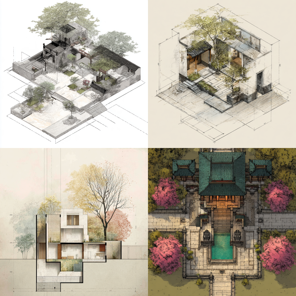 Here’s an optimized version of your prompt in English, infused with artistic flair:


Plot dimensions: East side total width: 11,000mm (11m), North side total depth: 15,500mm (15.5m), West side divided: West section 8,600mm, South section narrow segment 4,600mm. South side low block depth: 6,500mm (6.5m), South side interior: 2,200 + 2,400. Northwest area depth: 9,000mm (9m). Main entrance location: North of the east wall. Land use: residential site, total area approximately 190㎡, located in Yiw County, Xinjiang. Functional requirements: single-story layout featuring 2 bedrooms, a living room, a separate restroom, and a private bathroom, with a central inner courtyard. Style: modern minimalist with subtle touches of Uyghur design, avoiding large-scale ethnic decorations. 

Layout concept: 1. Position the building's main structure in the large rectangular area on the north side of the plot (entrance from the east side); 3. Flow: Enter through the east gate into the courtyard → the courtyard serves as a transitional core space, connecting the entrance foyer (optional), and the living room; 4. Restroom + bathroom concentrated in one area, with merged plumbing for convenience and insulation; 5. Room arrangement: Living room: adjacent to the courtyard for optimal lighting; Bedroom 1 (master) and Bedroom 2 (secondary); Restroom and bathroom: separated but adjacent, positioned at the corners to minimize impact on the main room's light.

1. Overall site plan: 2D black and white CAD site plan, Yiw County, Xinjiang, land area approximately 190㎡. East side total width 11m, north side depth 15.5m, west side divided into sections of 8.6m and 4.6m, south side with a partial depth of 6.5m, and northwest section depth of 9m. Main entrance positioned slightly north on the east side. The drawing includes: land boundary, enclosing walls, the exterior contour of the single-story building, and the central inner courtyard. Annotations for dimensions, directional compass, and labeled elements: land boundary, enclosing walls, main entrance gate, inner courtyard. Clean CAD line drawing, with precise lines and proportions, devoid of excessive ornamentation, reflecting modern residential planning with minimal wooden lattice window details, avoiding large ethnic patterns, designed for project presentation PPT.

2. Single-story building floor plan (with room function layout): 2D black and white CAD floor plan, matching the residential site boundaries, Yiw County, Xinjiang, land use approximately 190㎡, single-story self-built house. Entrance door located slightly north on the east side, with a large space for the building on the north side and an L-shaped indentation creating a central inner courtyard. Room functions include: 1 living room, 2 bedrooms, a separate restroom, a private bathroom, and a small courtyard. Layout: Entrance leads directly to the central courtyard; the courtyard connects to the living room; two bedrooms arranged logically; restroom and bathroom adjacent yet independently separated, with centralized plumbing. Drawing elements include: walls, doors, windows, dimension annotations, and room labels (living room, bedroom 1, bedroom 2, restroom, bathroom, inner courtyard), along with a directional compass. Architectural style is modern minimalist with slight ethnic accents, avoiding large ethnic patterns. The black and white CAD line drawing features clean, standardized lines and precise proportions, suitable for presentation PPT.

3. Aerial view rendering (same plot, modern minimalist with subtle Uyghur design accents): Aerial view architectural rendering of an L-shaped residential plot in Yiw, Xinjiang, with a total area of 190㎡, entrance located slightly north on the east side, and the house arranged on the north side with an L-shaped indentation forming the inner courtyard. The design features a modern minimalist flat-roofed residence with light beige-white exterior walls and a simple form, incorporating minimal wooden lattice details at door and window locations, devoid of extensive ethnic decorations. The courtyard has a hardened surface with a few drought-resistant plants from Xinjiang, enclosed by walls. Captured on a clear sunny day from a bird’s eye perspective, showcasing the plot, enclosing walls, entrance, house, and inner courtyard in full view. Realistic architectural rendering, high definition, clean and professional, intended for presentation PPT.

4. Exterior elevation rendering: Architectural elevation rendering of a single-story self-built house on the residential plot in Yiw County, Xinjiang. The design follows a modern minimalist flat-roofed style with light beige exterior walls and a clean form, featuring only minimal ethnic decorations. The entrance door is located on the north side of the east wall, leading to a small hardened courtyard with a few drought-resistant plants. Bathed in soft daylight, this realistic architectural rendering is high definition and suitable for PPT presentations.