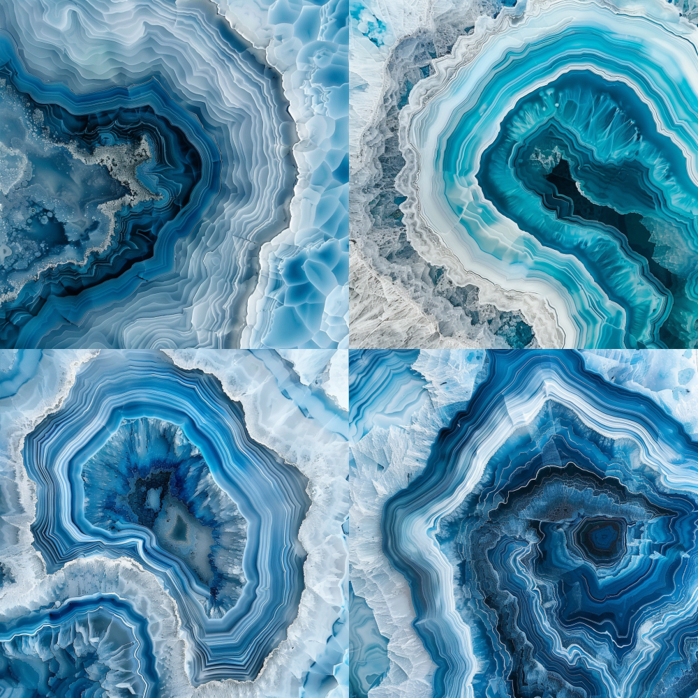 < https://oc.superx.chat/img/1757668968082.jpg > A mesmerizing aerial view of an ice blue and white agate surface, revealing delicate aquamarine and pristine white patterns. The intricate blue veins at the center weave a captivating visual tapestry, inviting exploration and wonder. --v 6