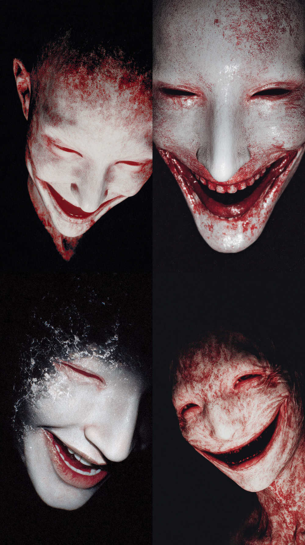 Deformed human figure, face stretched into an impossibly wide grin, eyes bulging outwards, skin peeling like old parchment, in a dimly lit, cramped attic filled with shadowy corners, cobwebs, harsh single light source, low angle shot, extreme close-up, focus on the distorted facial features, long, unsettling shadows, Junji Ito body horror portrait, David Cronenberg biological distortion, palpable dread,award-winning,8k,uhd  --exp 15  --sref 3940065397 319266597  --s 200  --q 1  --v 7  --c 10  --ar 9:16