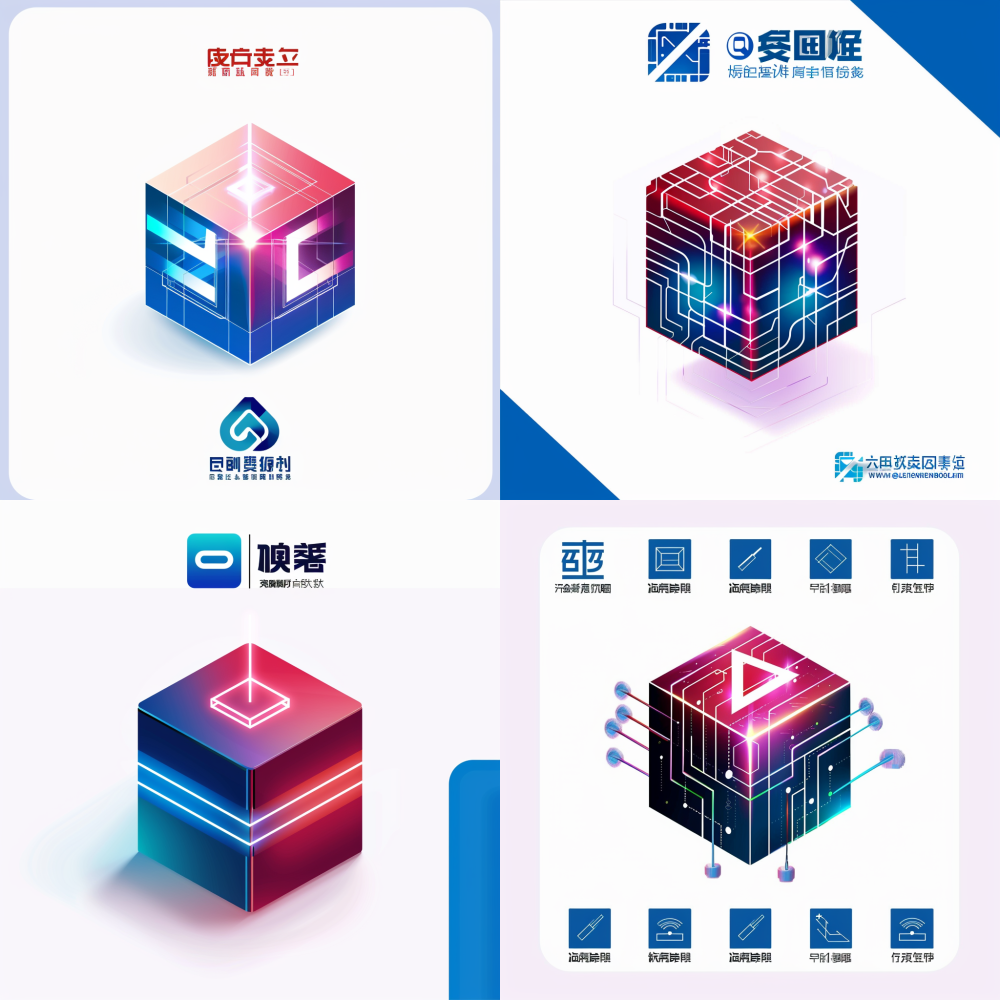 Symbolizing intelligent technology < https://oc.superx.chat/img/1757681371522.jpeg > Minimalist logo, a solid maroon red cube being pierced by a beam of light with a bright blue to purple gradient, clean and sharp, geometric, on a white background,, architectural and tech style --style raw --ar 1:1 --no shadow, curved, round, messy, illustration --v 6
