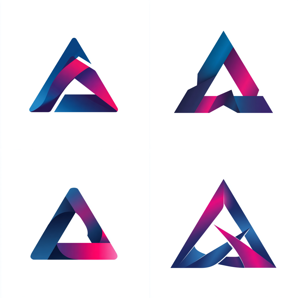Logo design, a solid dark blue triangle interwoven with a flowing ribbon that has a gradient from magenta to purple, forming a structural truss, minimalist geometric style, on a white background, representing construction and cloud data, professional and dynamic  --style raw  --ar 1:1  --no shadow, 3d, photorealistic, text, complex details
