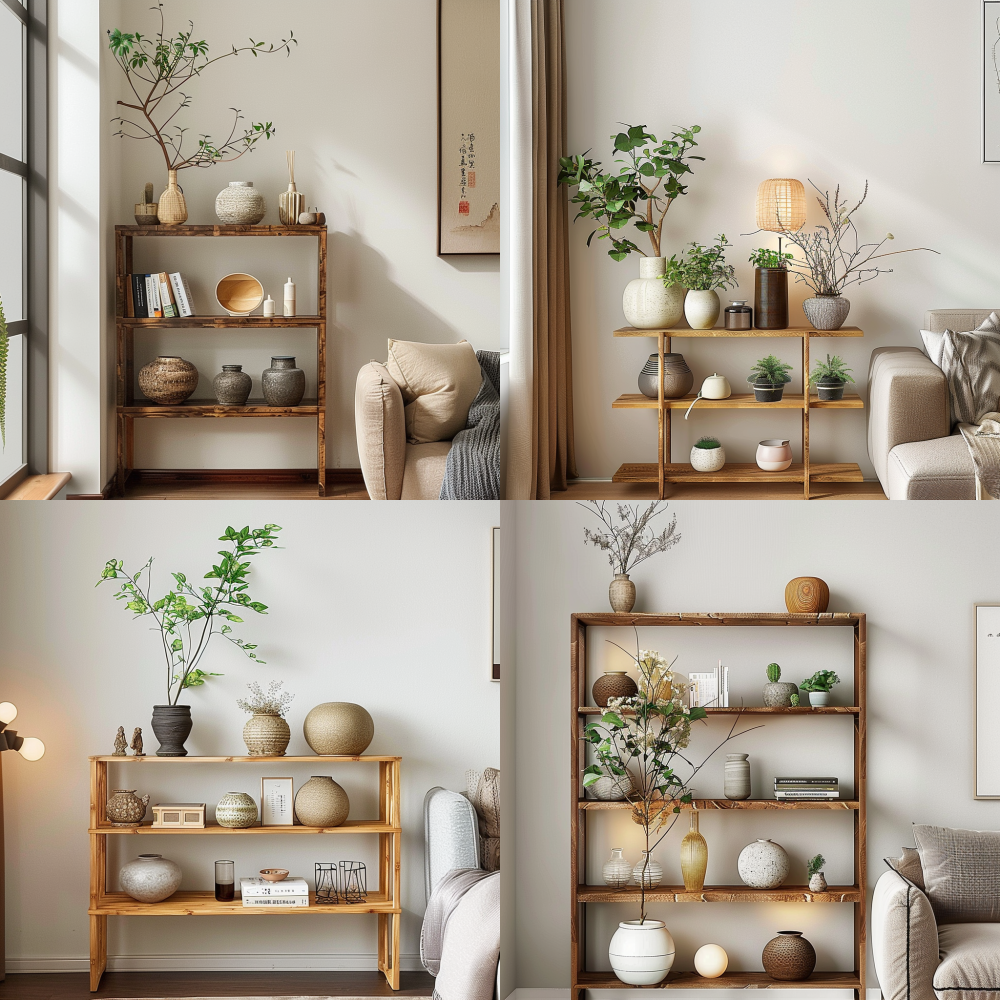 Solid wood straight partition bookshelf storage rack for books, balcony, living room, windows, green plants < https://oc.superx.chat/img/1757688156419.jpg >  --ar 1:1  --style raw --v 6
