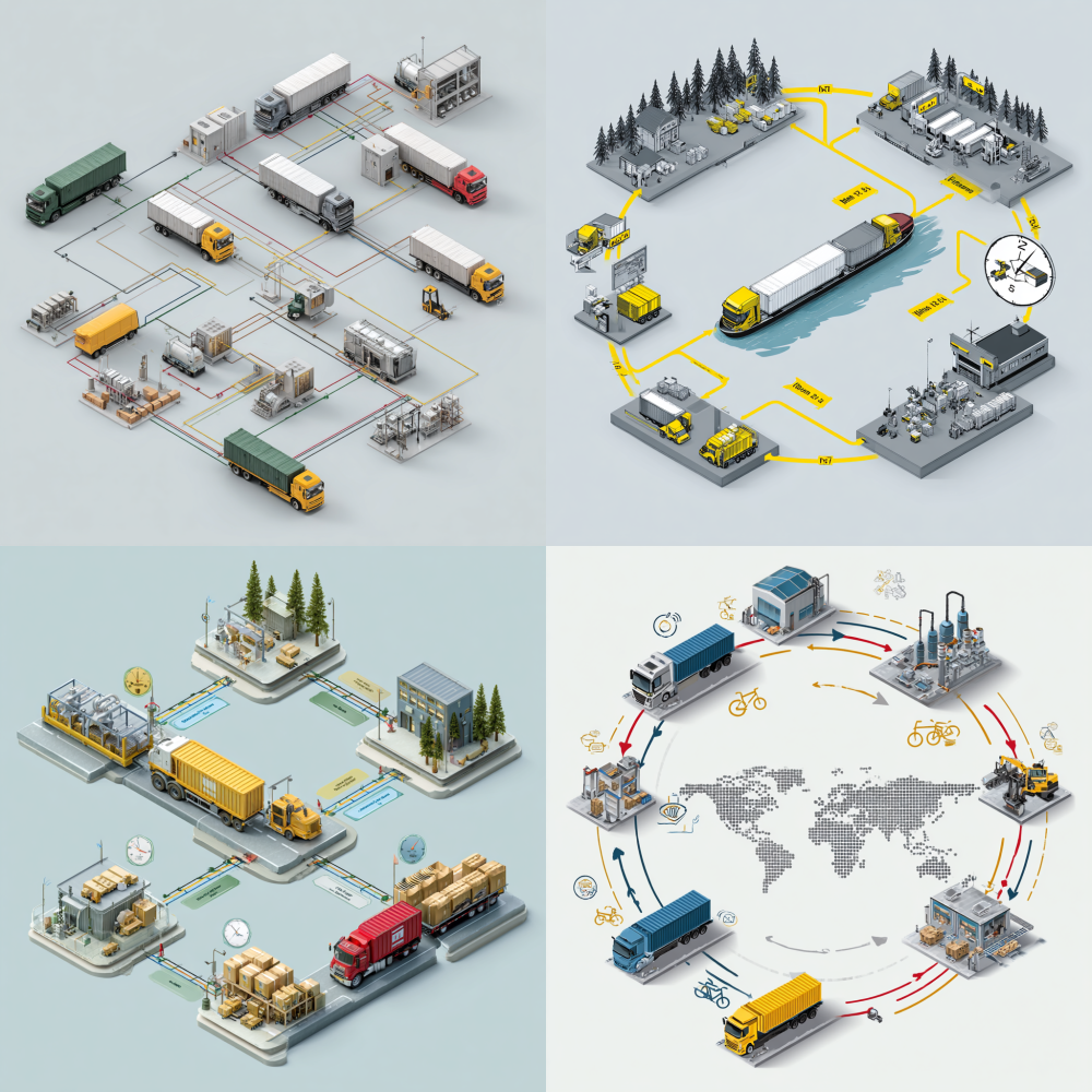 Generate a schematic diagram showing the transportation of products from our company to the customer's factory, including normal transportation time and emergency transportation time 48h24h