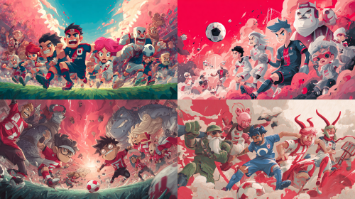 帮我生成一张意大利足球甲级联赛克雷莫纳对阵博洛尼亚比赛的卡通动漫版本的宣传海报,注意是卡通动漫版  --ar 16:9  --style raw  --style cute