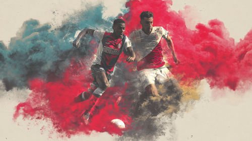 A captivating promotional poster for the Serie A match between Cremonese and Bologna, featuring dynamic action and vibrant colors, evoking the passion of Italian football. --ar 16:9 --style raw