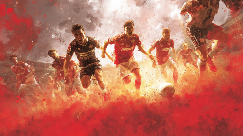 A captivating promotional poster for the German Bundesliga match between Union Berlin and St. Pauli, featuring dynamic visuals and an energetic atmosphere --ar 16:9 --style raw