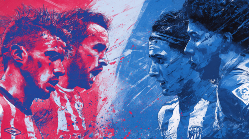 A captivating promotional poster for the La Liga match between Getafe and Athletic Bilbao, showcasing the vibrant energy of Spanish football. --ar 16:9 --style raw