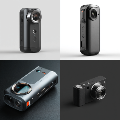 我要影石风格的全景相机，1、需求 & 场景面向年轻运动 / 日常 Vlog 用户痛点：太大、太重、携带麻烦、操作复杂机会：更小、更轻、更随手拍、更傻瓜化2. 设计定位极致便携极简操作强防护高辨识度 ID3. 形态推导从镜头保护出发，做外凸防护环机身做扁平圆角矩形，方便握持 & 收纳侧面做一体化按键，减少开孔底部做通用接口 / 挂点，提升扩展性4. CMF 方案主体：亲肤哑光塑胶，防刮防滑镜头圈：高亮 UV / 金属质感点缀色：小面积撞色，提升识别表面处理：避免指纹，细腻手感