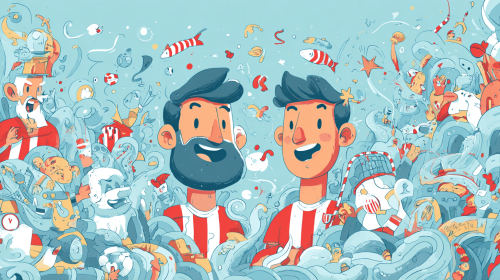 Create a vibrant and whimsical cartoon-style promotional poster for the Spanish La Liga match between Getafe and Athletic Bilbao, emphasizing the playful and artistic elements of the characters and the excitement of the game. --ar 16:9 --style raw --style cute