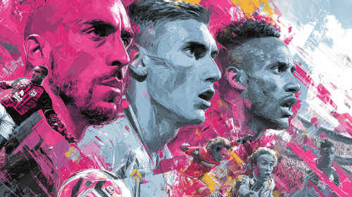 A stunning promotional poster for the Ligue 1 match between Angers and Lyon, capturing the essence of competition and sportsmanship, featuring dynamic visuals and vibrant colors --ar 16:9 --style raw