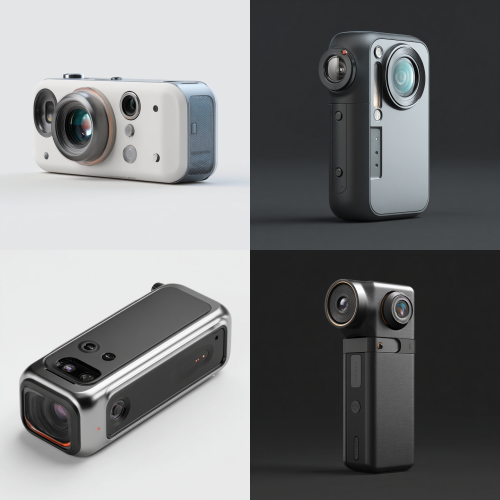 我要影石风格的全景相机，1、需求 & 场景面向年轻运动 / 日常 Vlog 用户痛点：太大、太重、携带麻烦、操作复杂机会：更小、更轻、更随手拍、更傻瓜化2. 设计定位极致便携极简操作强防护高辨识度 ID3. 形态外观从镜头保护出发，做外凸防护环机身做扁平圆角矩形，方便握持 & 收纳侧面做一体化按键，减少开孔底部做通用接口 / 挂点，提升扩展性4. CMF 方案主体：亲肤哑光塑胶，防刮防滑镜头圈：高亮 UV / 金属质感点缀色：小面积撞色，提升识别表面处理：避免指纹，细腻手感