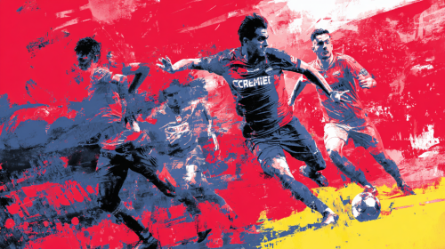 A captivating promotional poster for the Serie A match between Cremonese and Bologna, featuring dynamic action and vibrant colors, evoking the passion of Italian football. --ar 16:9 --style raw