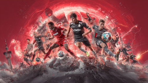 A captivating promotional poster for the German Bundesliga match between Union Berlin and St. Pauli, featuring dynamic visuals and an energetic atmosphere --ar 16:9 --style raw