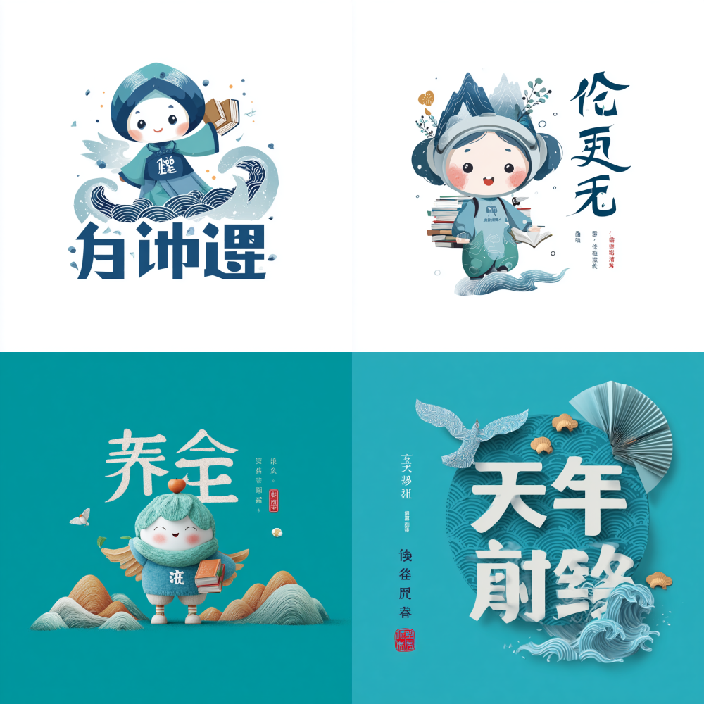 Help me design a Sichuan education version; Modern minimalist image, without pandas or Sanxingdui, highlighting Sichuan's regional characteristics and educational connotations, with a youthful, sunny, and minimalist style; Taking Sichuan characters as the core visual element, incorporating minimalist lines of Sichuan mountains and water patterns of the Sichuan River to strengthen regional identity; Elements include books, wings, and water; Cartoon style, cute head and body, sunny and confident expression. The overall image is that of modern students, without any ancient style clothing. The top of the head is decorated with simple mountain shapes and Sichuan characters, while the back is paired with light and thin book wings. The hem and cuffs are decorated with flowing water patterns, and one hand holds a book, with a lively and upward posture; The main colors are Sichuan blue and Sichuan blue; The auxiliary colors are bookish white and light gold. The color tone is clean and refreshing, modern and atmospheric, suitable for official promotion, campus cultural and creative, new media and other scenarios.  Q  IP Q  “” Q  “” 