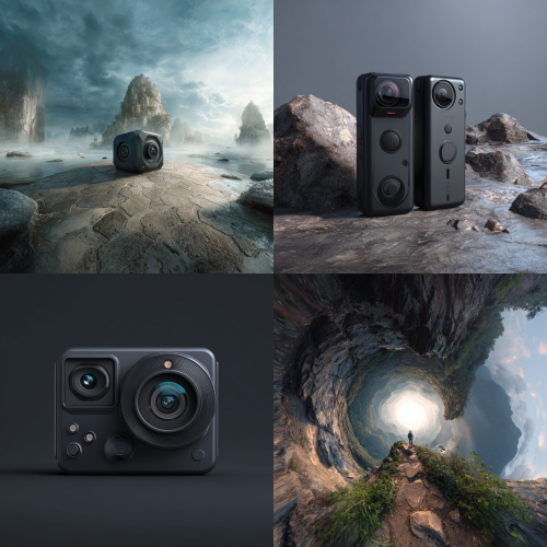 我要一个影石Insta360风格造型的全景相机设计