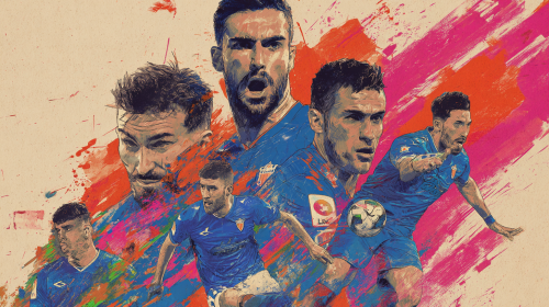 A captivating promotional poster for the La Liga match between Getafe and Athletic Bilbao, showcasing the vibrant energy of Spanish football. --ar 16:9 --style raw